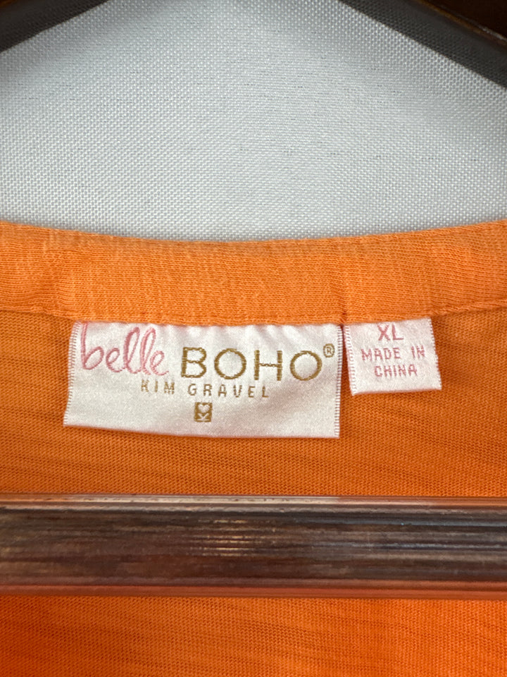 Women’s Belle Boho Kim Gravel XL Bright Orange Embroidered Blouse