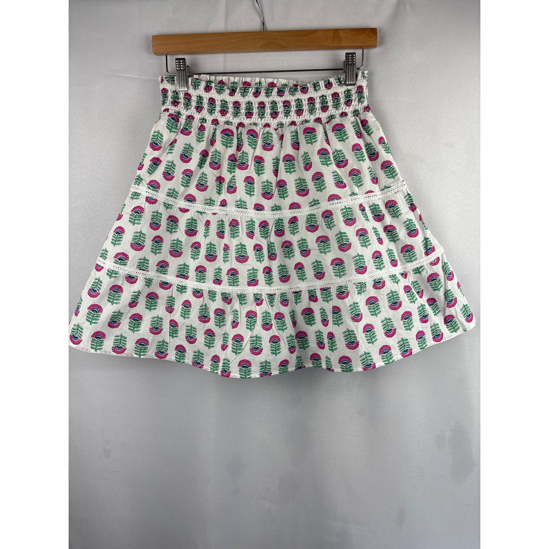 J.Crew Womens Small Cotton Skirt With Floral Print & Smocked Waistband