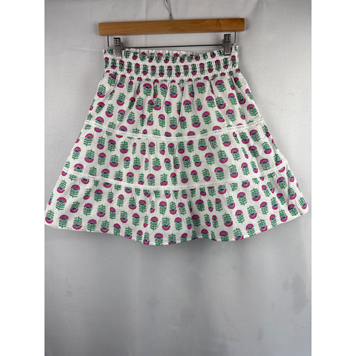 J.Crew Womens Small Cotton Skirt With Floral Print & Smocked Waistband