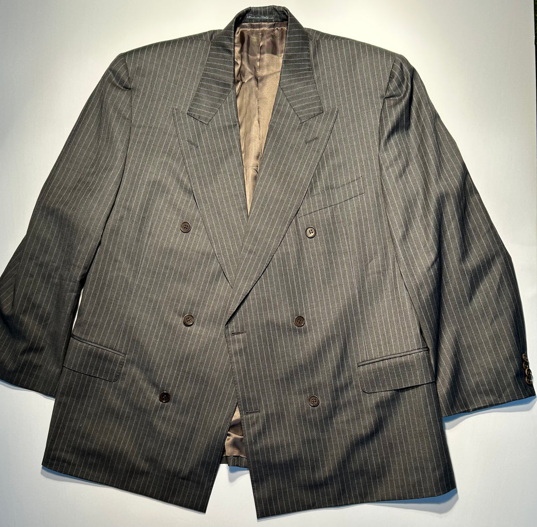 Canali Men’s Double-Breasted Pinstripe 100% Wool Suit Gray 40X29 46L Cuffed Pleated