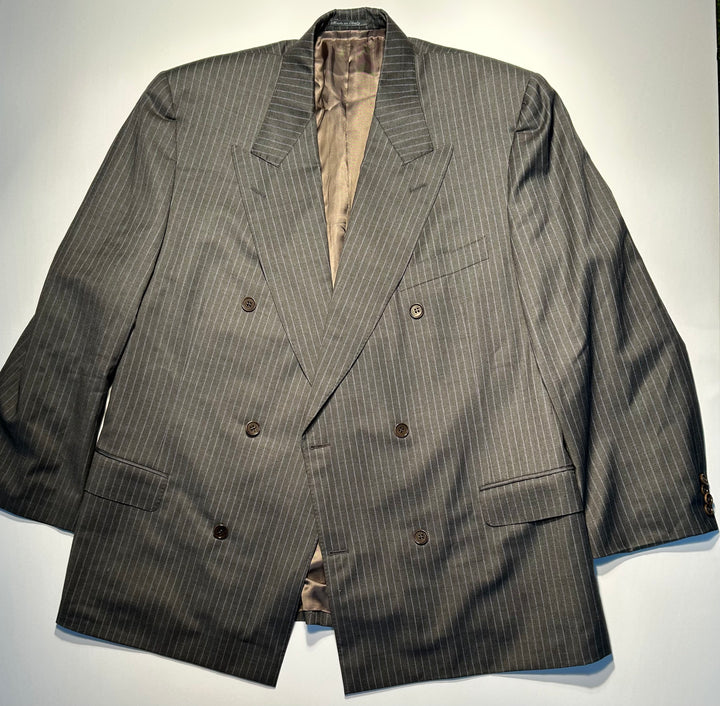 Canali Men’s Double-Breasted Pinstripe 100% Wool Suit Gray 40X29 46L Cuffed Pleated