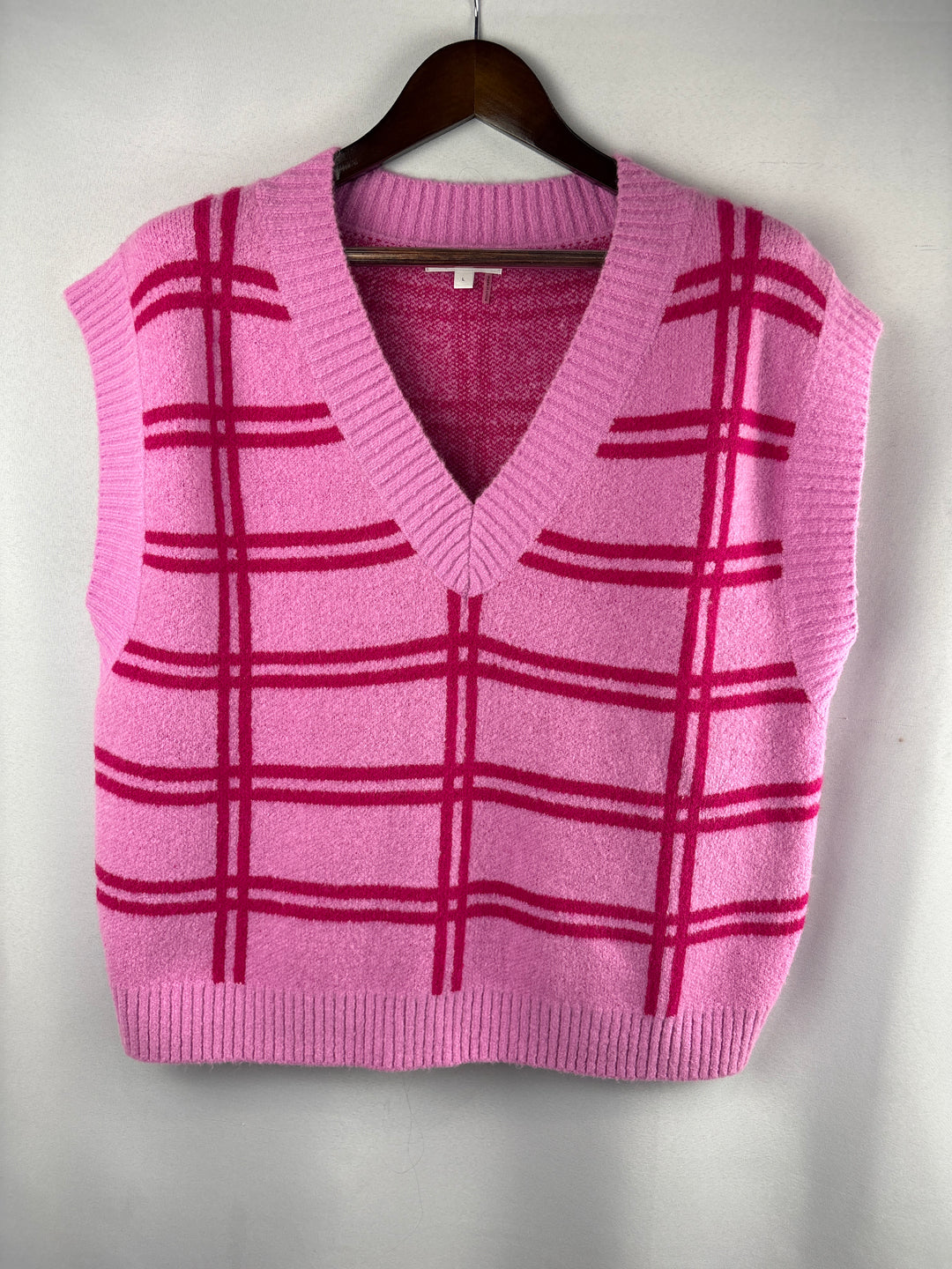 Women’s Grey Lab Large Pink Plaid Sweater Vest