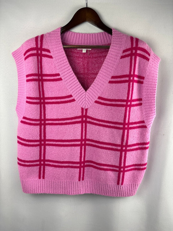 Women’s Grey Lab Large Pink Plaid Sweater Vest