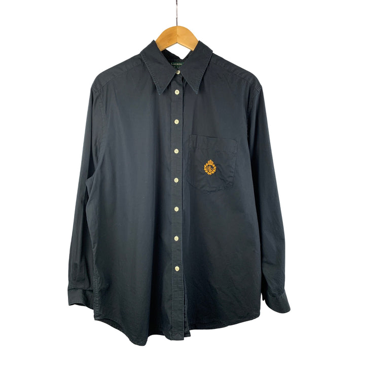 Lauren Ralph Lauren Women’s Black Button-Down Shirt 14W 100% Cotton Long Sleeve
