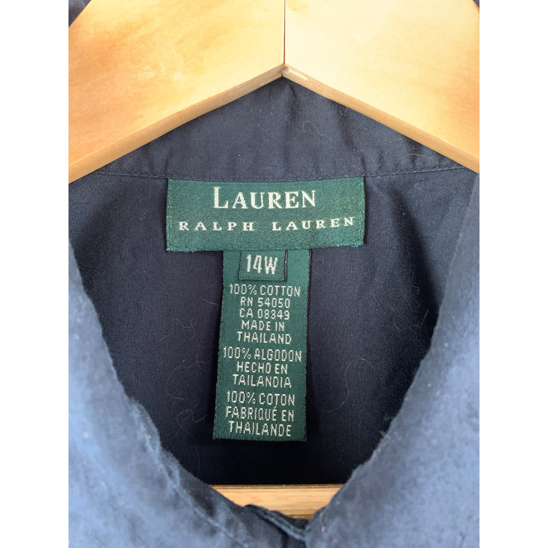 Lauren Ralph Lauren Women’s Black Button-Down Shirt 14W 100% Cotton Long Sleeve