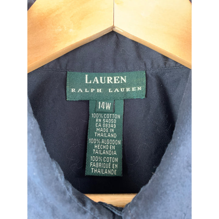 Lauren Ralph Lauren Women’s Black Button-Down Shirt 14W 100% Cotton Long Sleeve