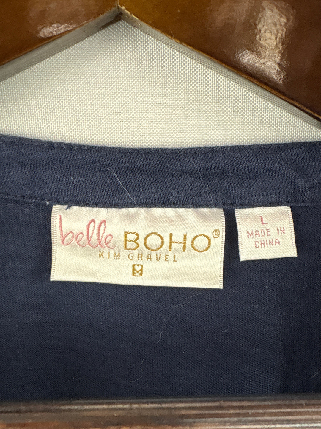 Women’s Belle Boho Kim Gravel Large Navy Embroidered Blouse