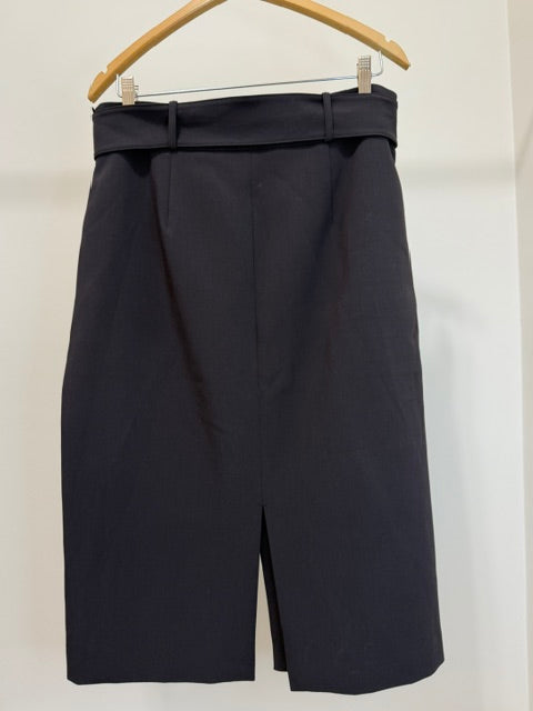Nine West Belted Black Midi Skirt Sz14