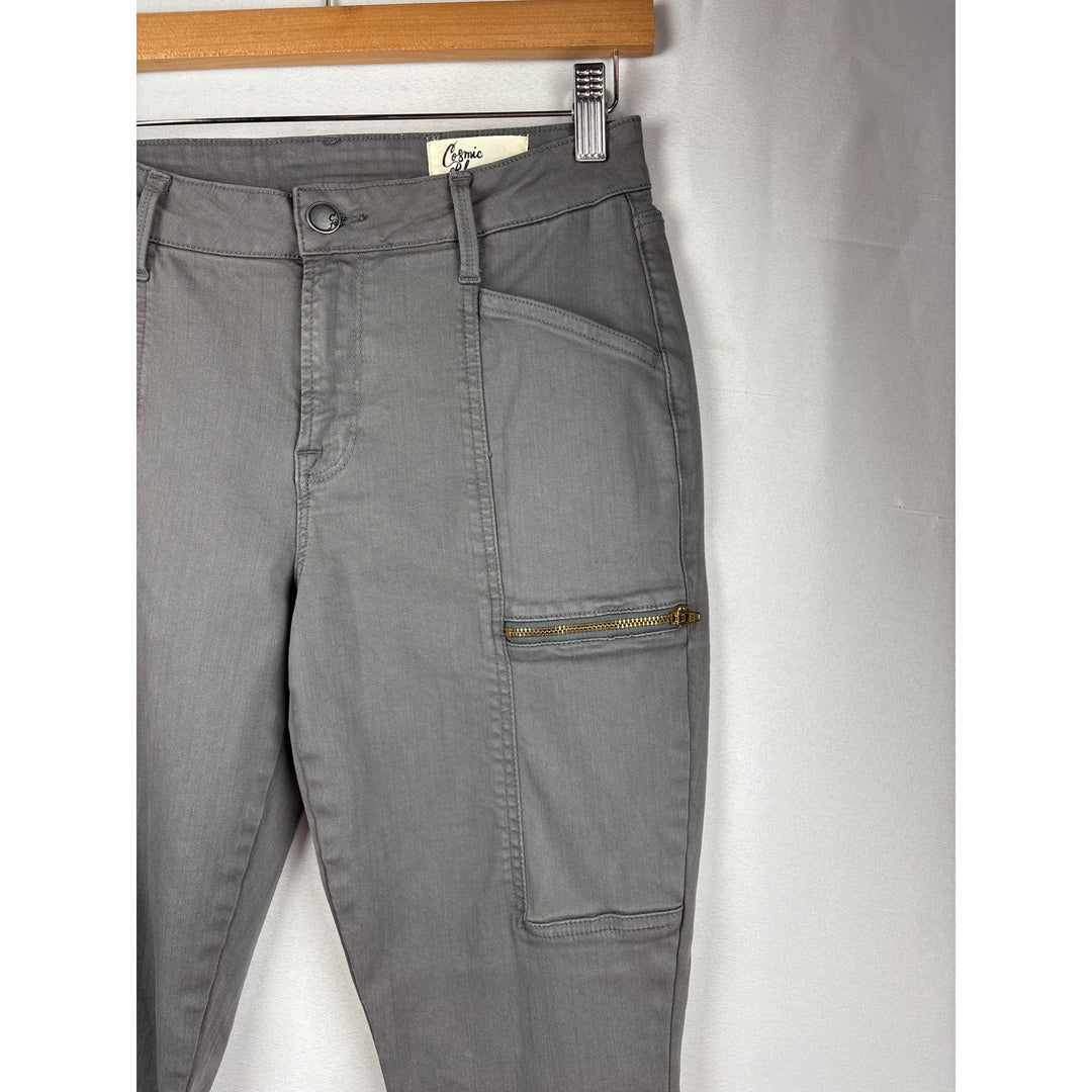 Cosmic Blue Love Gray Cargo Pants Size 28P With Zipper Pockets & Back Pockets