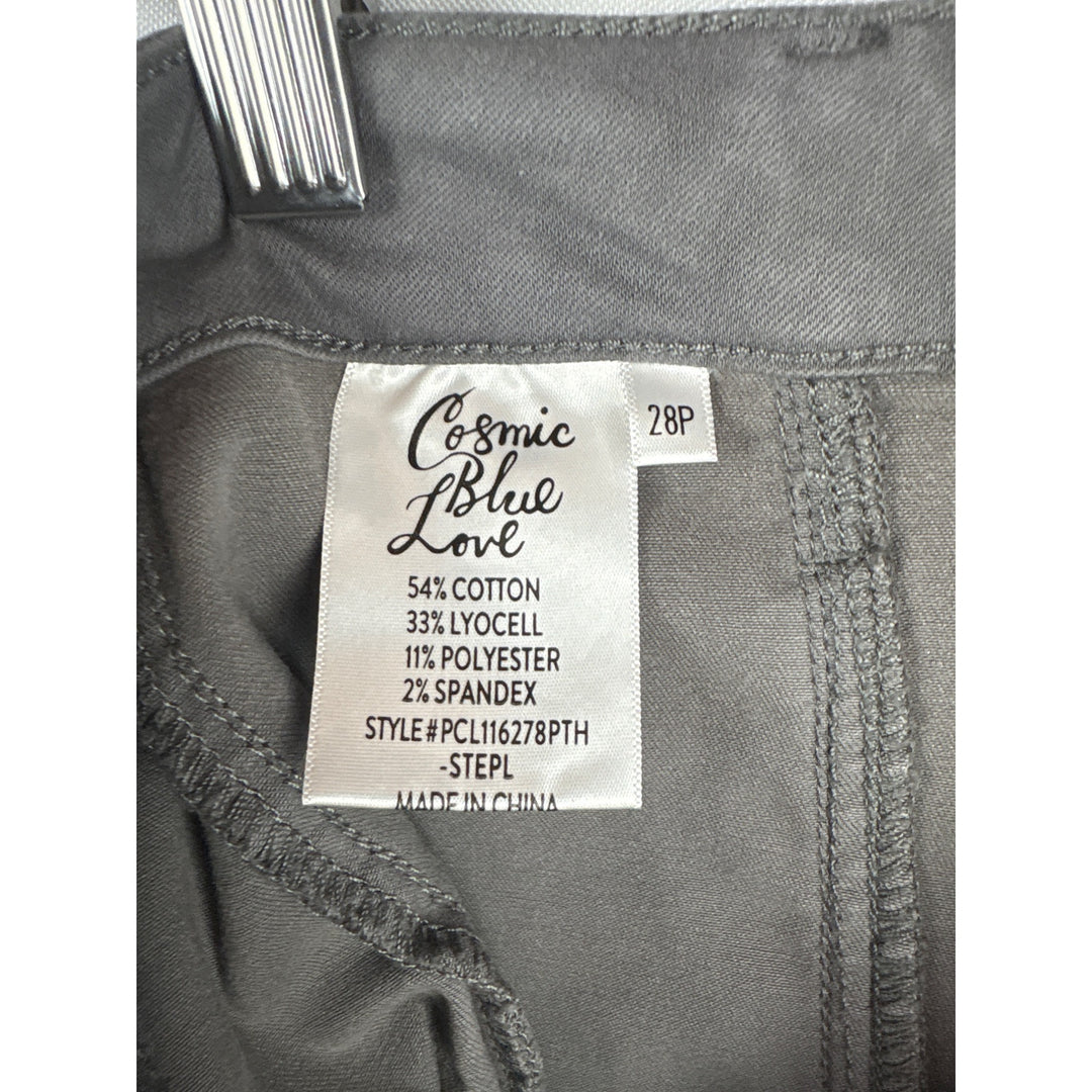 Cosmic Blue Love Gray Cargo Pants Size 28P With Zipper Pockets & Back Pockets