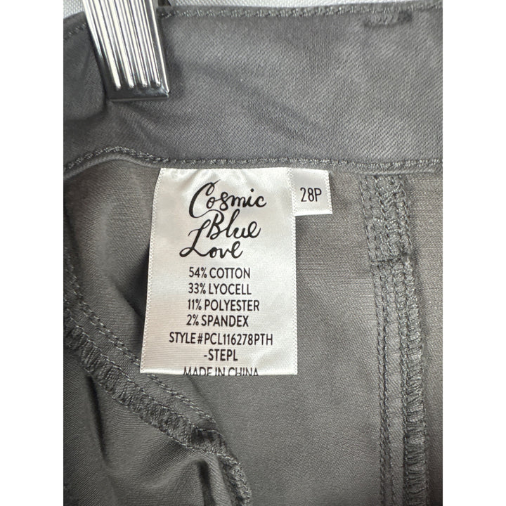 Cosmic Blue Love Gray Cargo Pants Size 28P With Zipper Pockets & Back Pockets