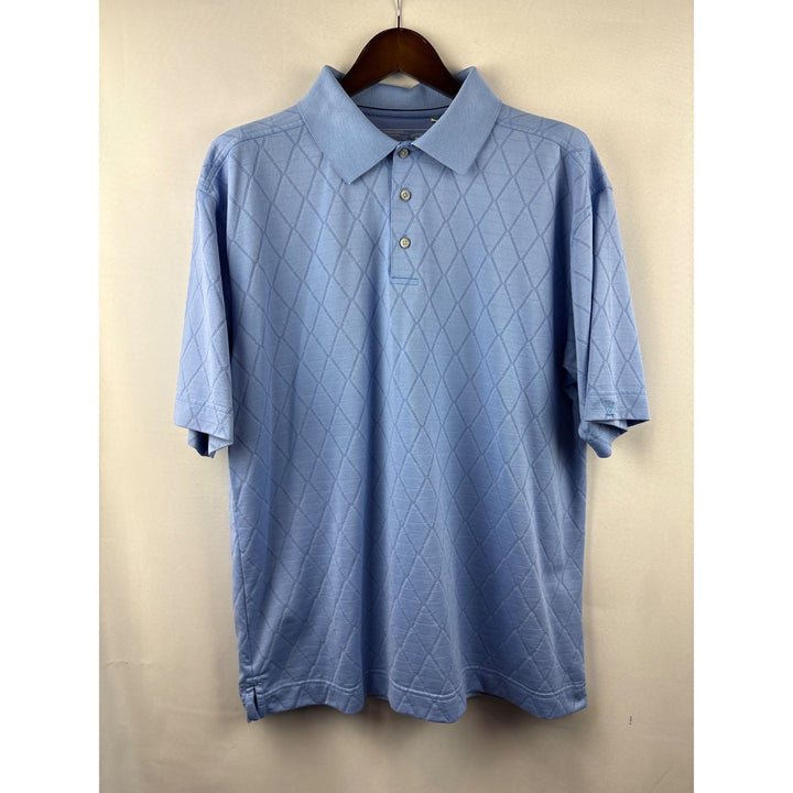 Men’s Vintage Cutter & Buck Large Light Blue Diamond Patterned Polo Shirt
