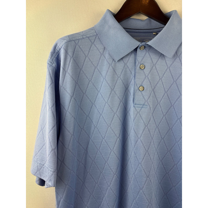 Men’s Vintage Cutter & Buck Large Light Blue Diamond Patterned Polo Shirt