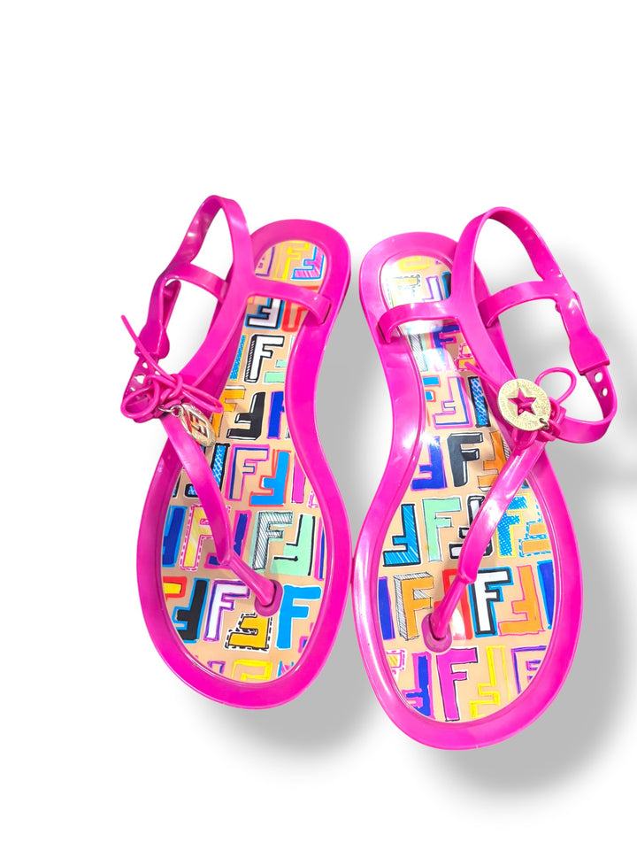 Fendi Hot Pink Jelly Thong Sandals Logo Charm Y2K EU 40 US 10