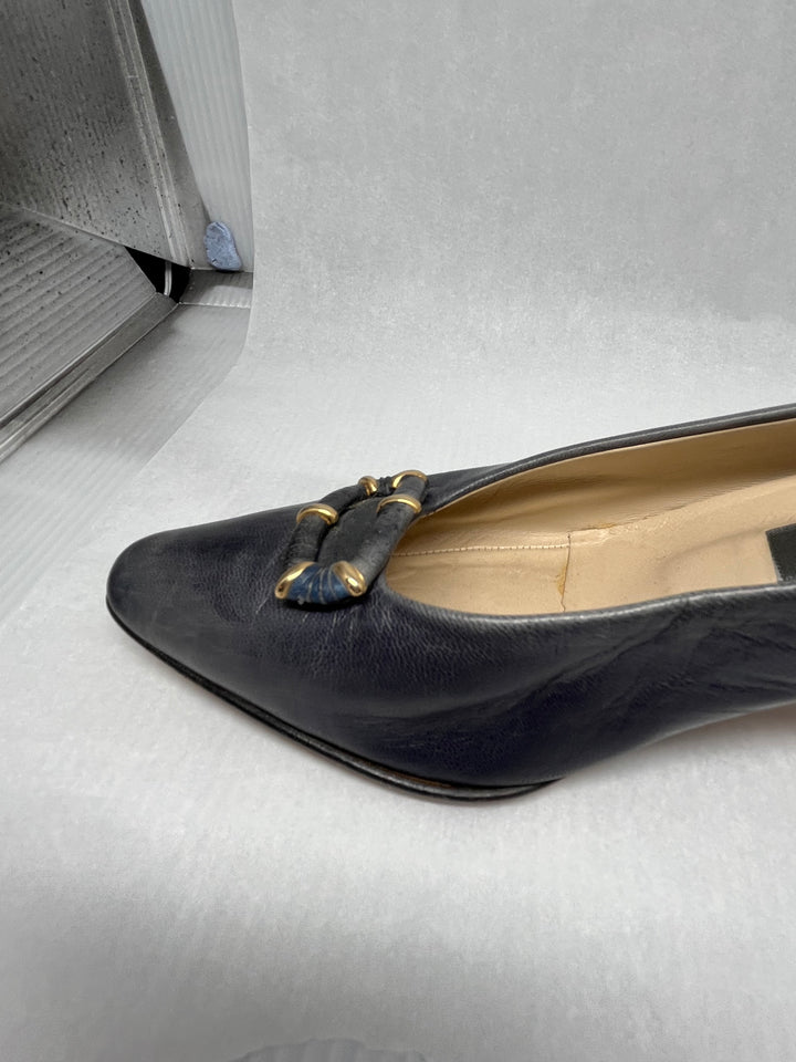 Vintage Bally Navy Blue Leather Pumps Made in Italy Size 6.5