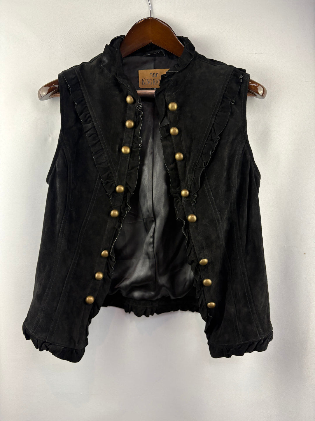 Women’s King Ranch Medium Black Suede Vest w/ Gold Buttons