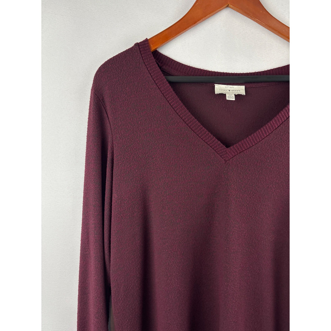 Lucky Brand Womens V-Neck Sweater Petite Small Maroon Long Sleeve Casual