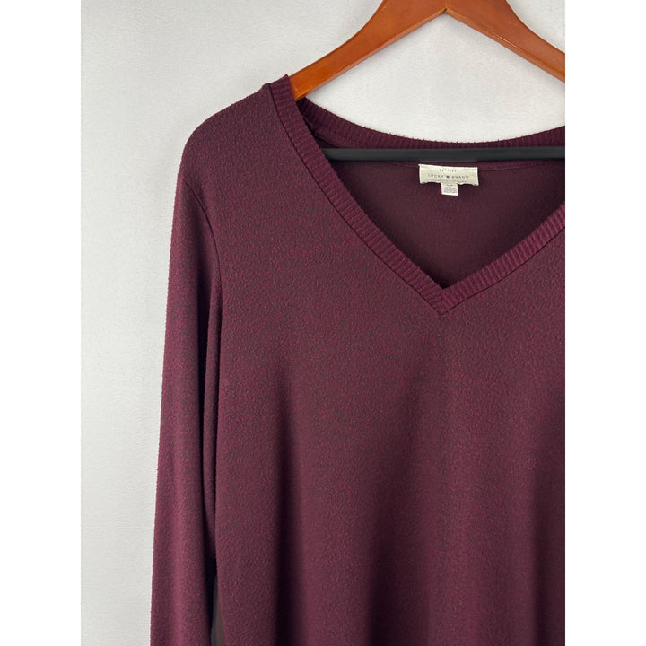 Lucky Brand Womens V-Neck Sweater Petite Small Maroon Long Sleeve Casual