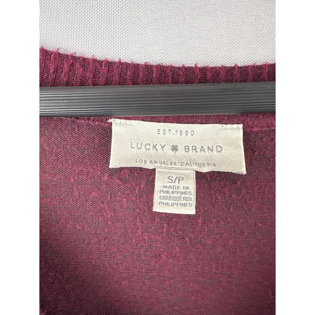Lucky Brand Womens V-Neck Sweater Petite Small Maroon Long Sleeve Casual