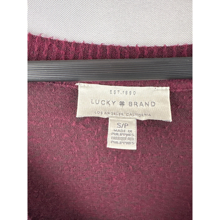 Lucky Brand Womens V-Neck Sweater Petite Small Maroon Long Sleeve Casual