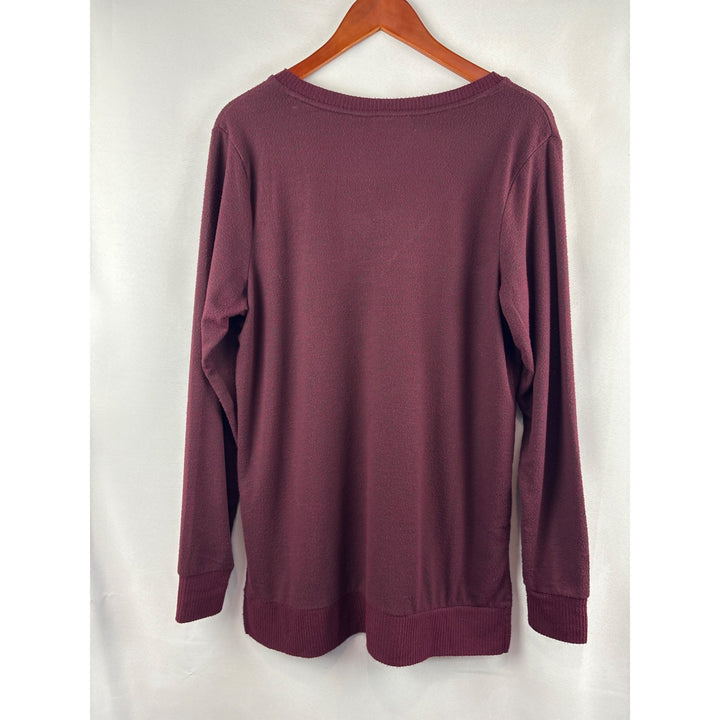 Lucky Brand Womens V-Neck Sweater Petite Small Maroon Long Sleeve Casual