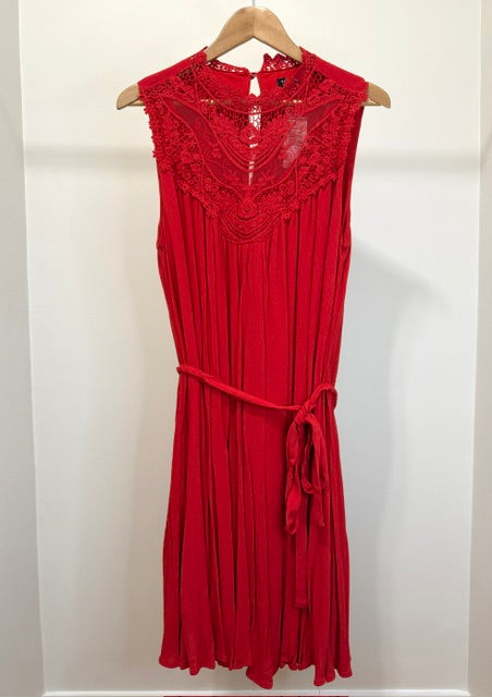 Torrid Red Crinkle Gauze Crochet Tank Midi Dress SzL(12) NWT