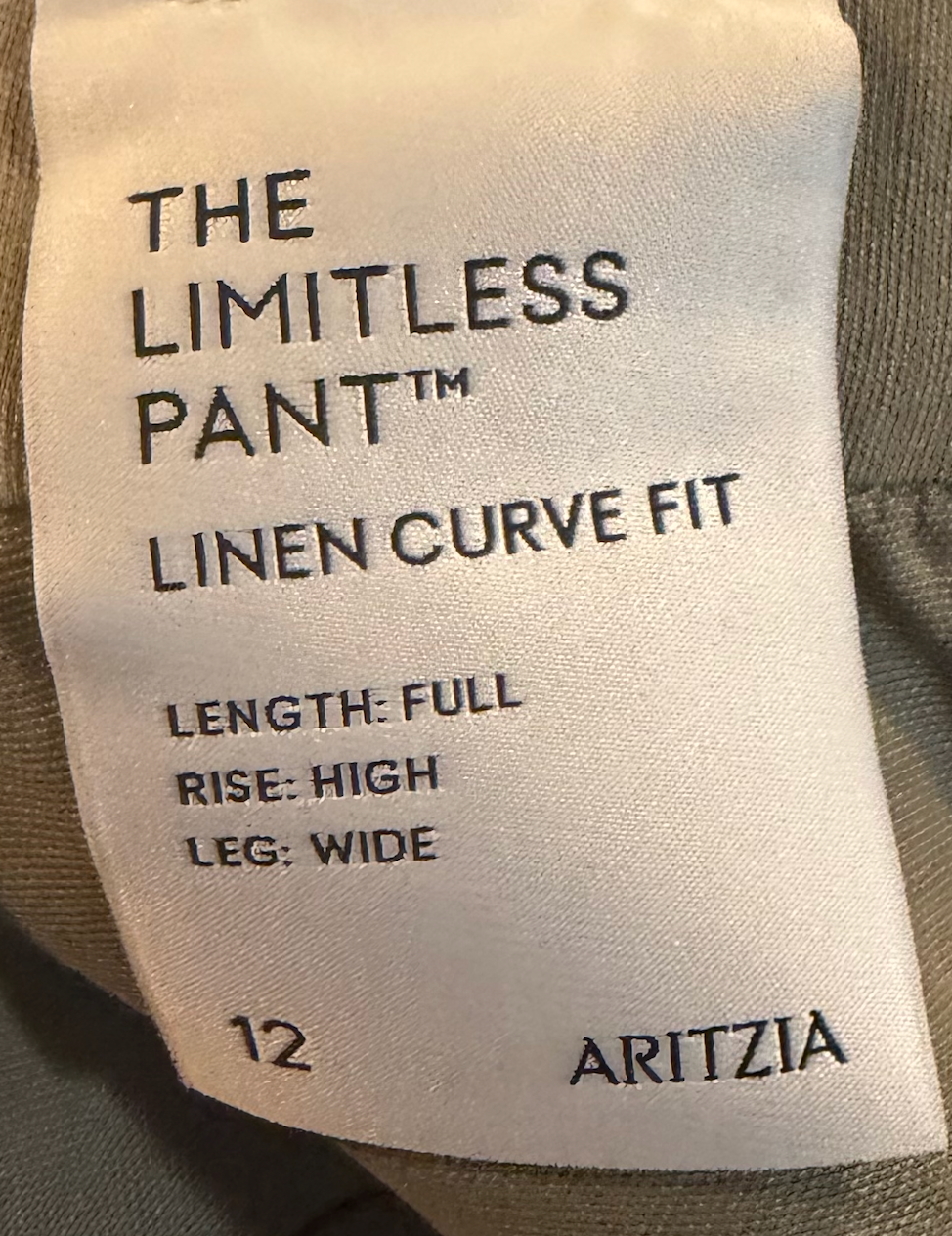 Aritzia Limitless Linen Curve Fit High Rise Wide Leg Pants Size 12 Olive Tan NWT