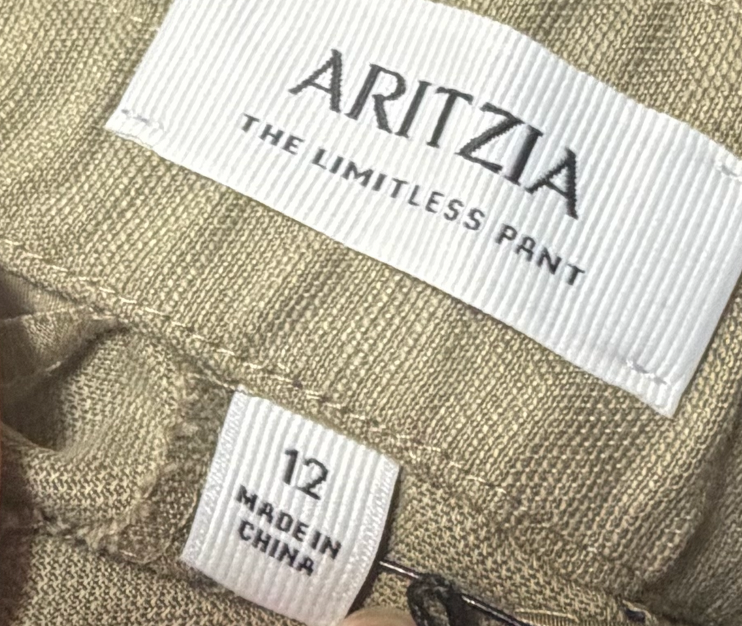 Aritzia Limitless Linen Curve Fit High Rise Wide Leg Pants Size 12 Olive Tan NWT