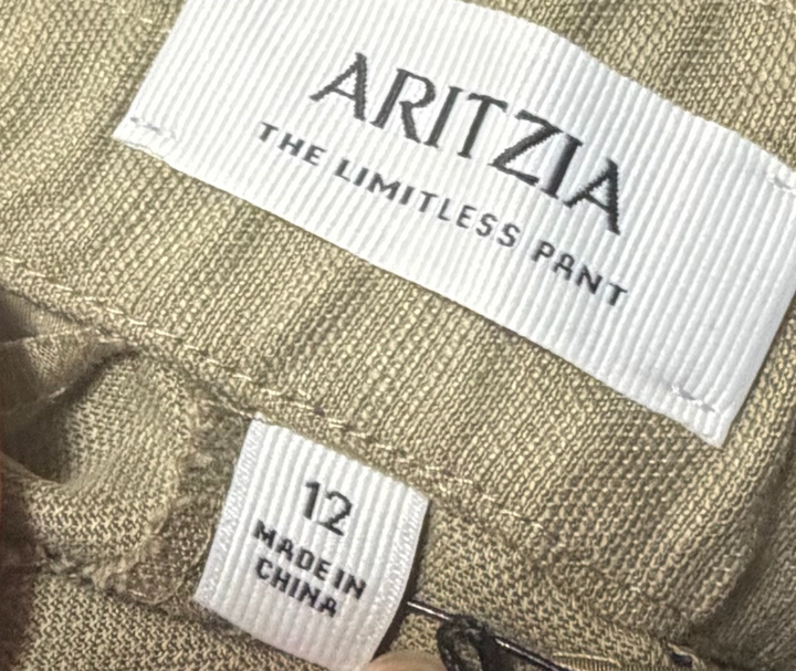 Aritzia Limitless Linen Curve Fit High Rise Wide Leg Pants Size 12 Olive Tan NWT