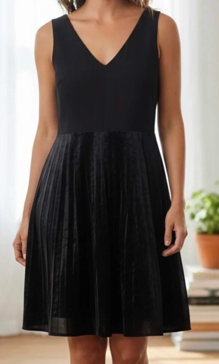 Evan-Picone Black Fit &amp; Flare Dress Sz 14 Sleeveless Taffeta Cocktail Wedding