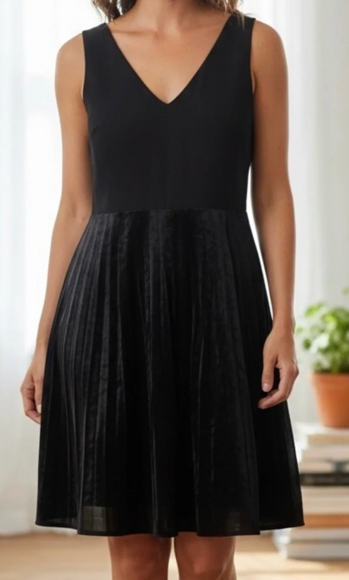 Evan-Picone Black Fit &amp; Flare Dress Sz 14 Sleeveless Taffeta Cocktail Wedding