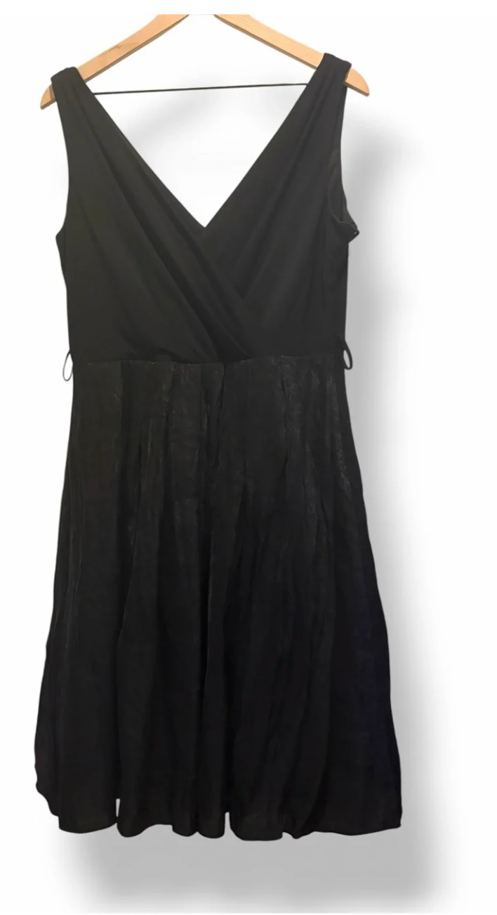 Evan-Picone Black Fit &amp; Flare Dress Sz 14 Sleeveless Taffeta Cocktail Wedding