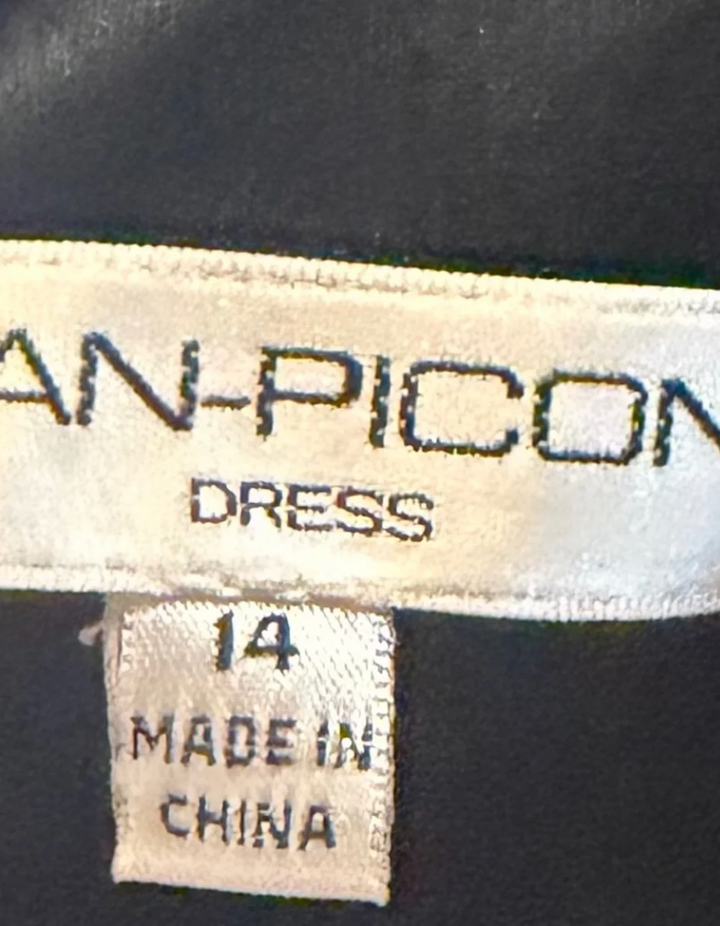 Evan-Picone Black Fit &amp; Flare Dress Sz 14 Sleeveless Taffeta Cocktail Wedding
