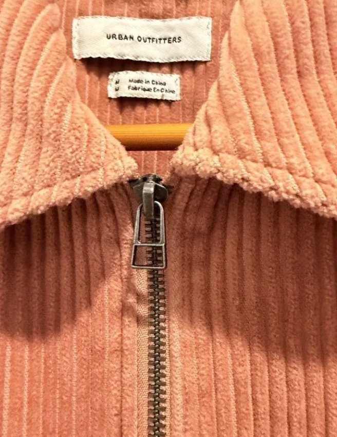 Urban Outfitters Corduroy Jacket Peach Pink Y2K Utility Zip Up Medium Festival