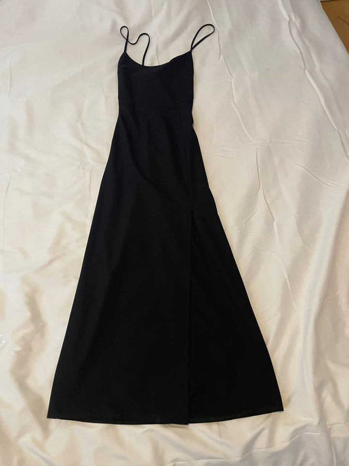 Zara Black Spaghetti Strap Midi Dress w/ front Slit / Size US S / NWT