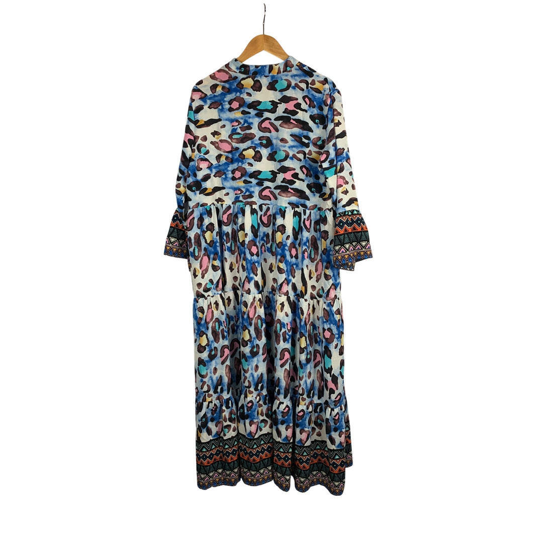 Colorful Bohemian Maxi Dress With Vibrant Patterns & 3/4 Sleeves