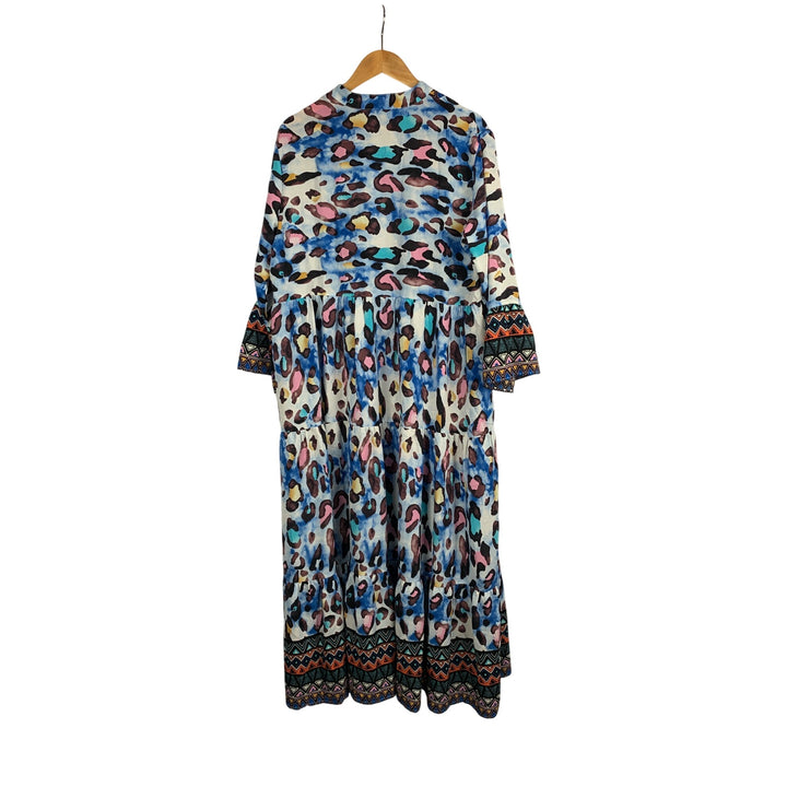 Colorful Bohemian Maxi Dress With Vibrant Patterns & 3/4 Sleeves