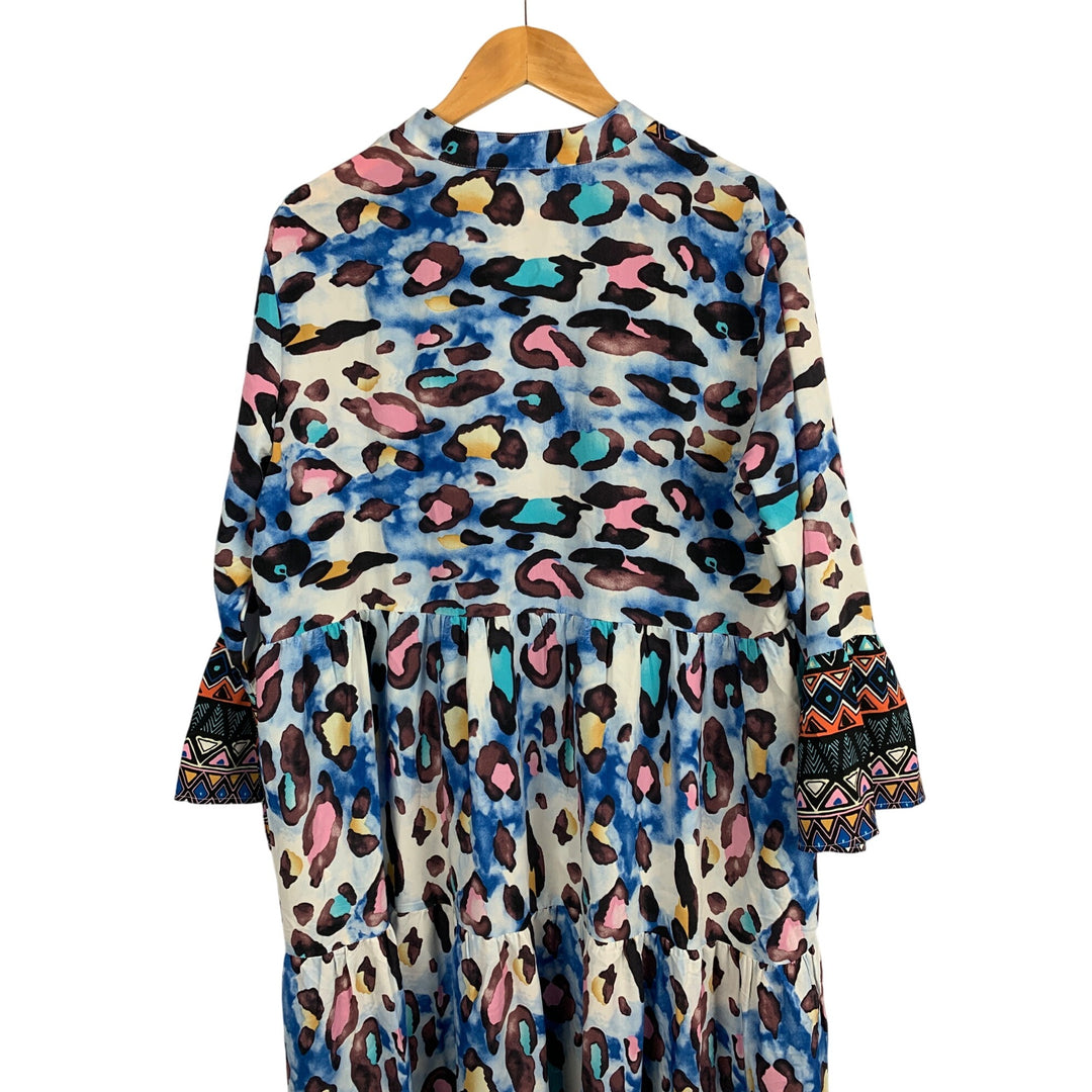 Colorful Bohemian Maxi Dress With Vibrant Patterns & 3/4 Sleeves
