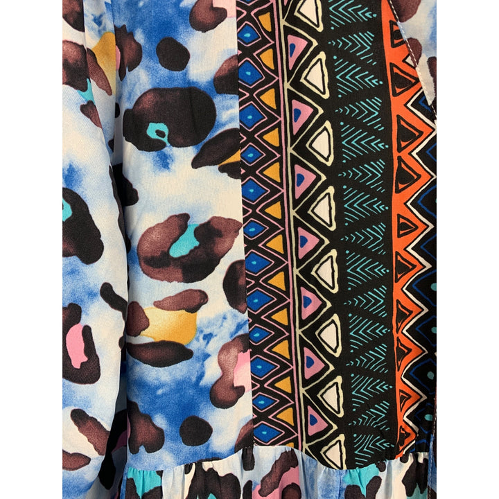 Colorful Bohemian Maxi Dress With Vibrant Patterns & 3/4 Sleeves