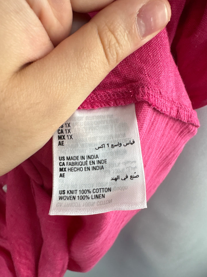 Women’s Charter Club Size 1X Bright Pink Short Sleeve Blouse
