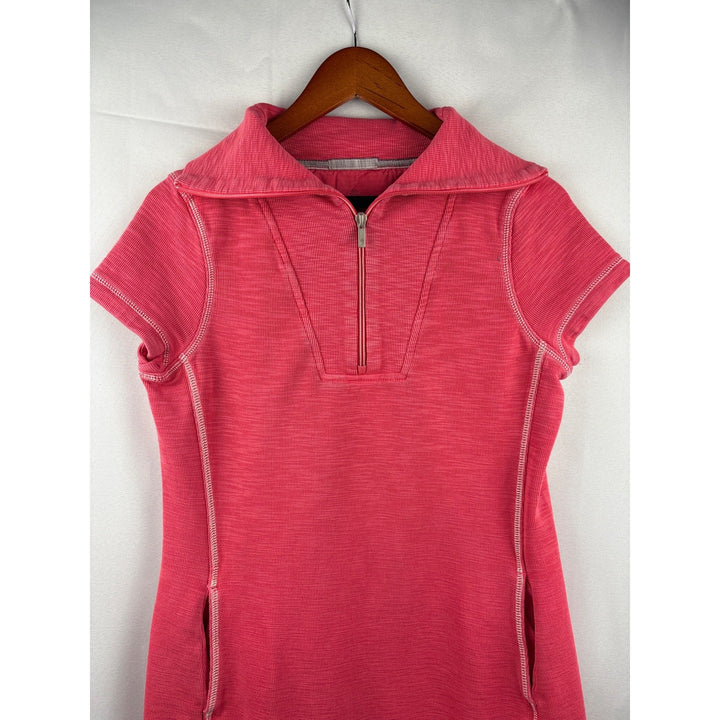 Tommy Bahama Womens S Pink Half-Zip Short Sleeve Tunic Dress