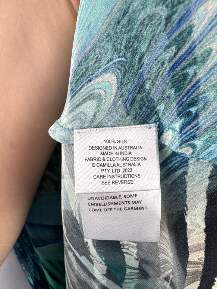 Women’s Camilla XXS Teal Animal Print Racerback Maxi Dress