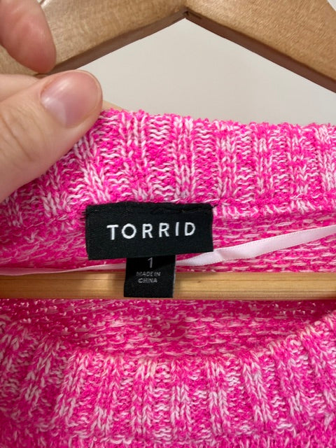 Torrid Neon Pink &amp; White Knit Crewneck Sweater Sz1 (14–16)