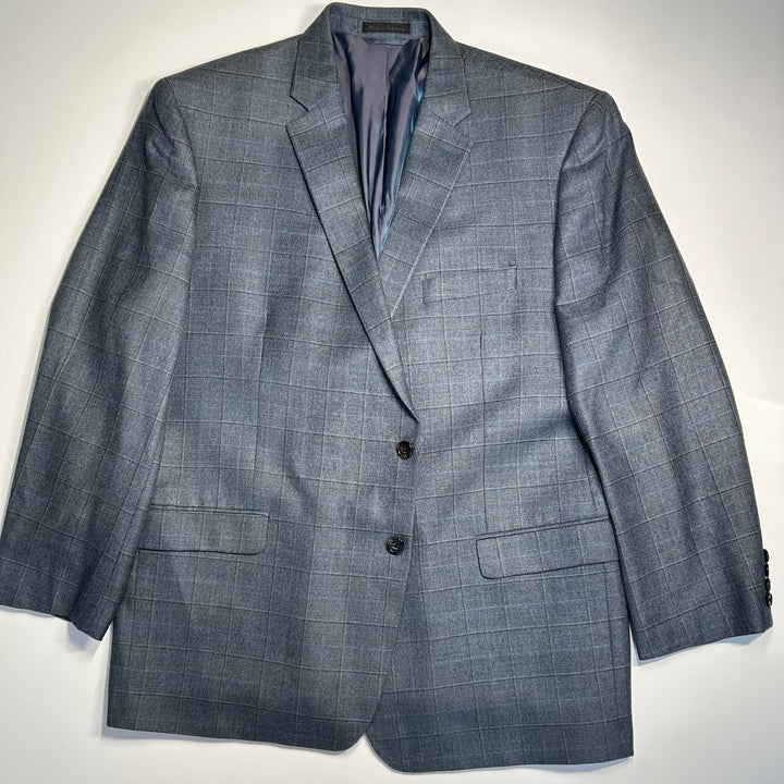 Lauren Ralph Lauren Men’s Size 48R Silk Wool Blend Windowpane Blazer Sport Coat Gray Blue