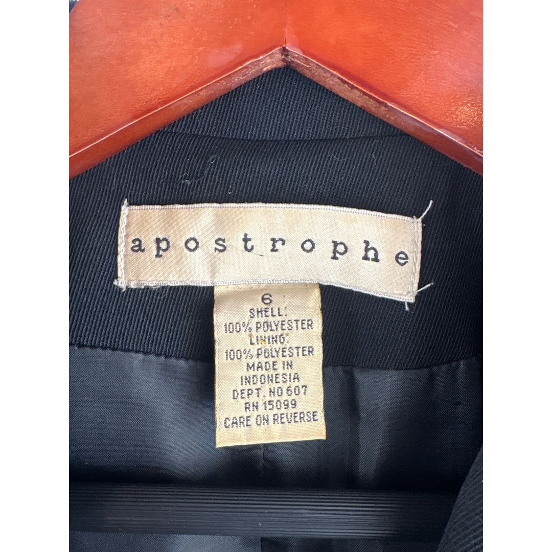 Apostrophe Womens Black Blazer Jacket Size 6 Polyester Made In Indonesia