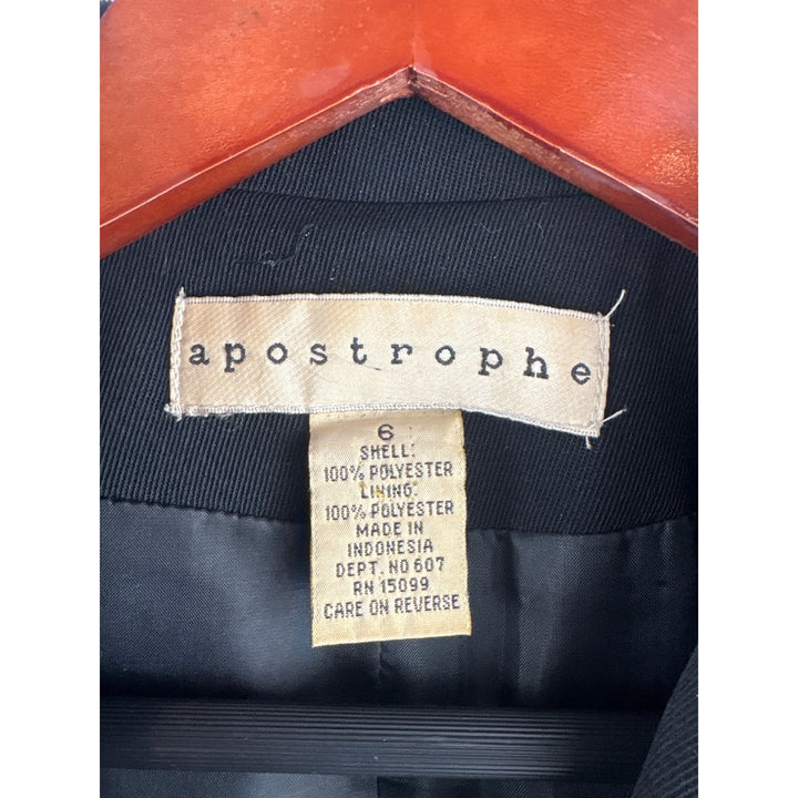 Apostrophe Womens Black Blazer Jacket Size 6 Polyester Made In Indonesia