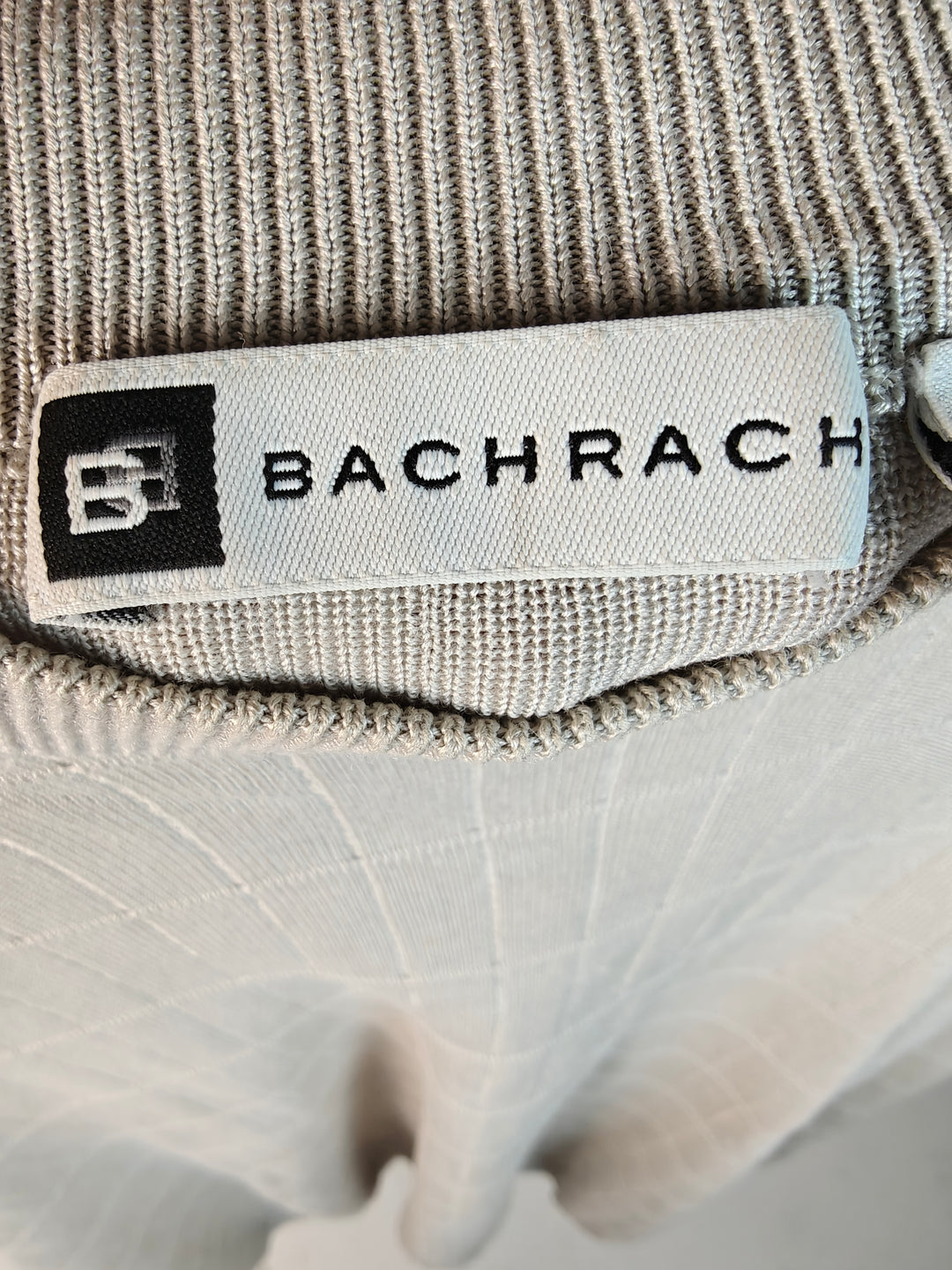 Bachrach Men's XXL 100% Silk Sweater Beige Textured Grid Long Sleeve Mock Neck Luxury