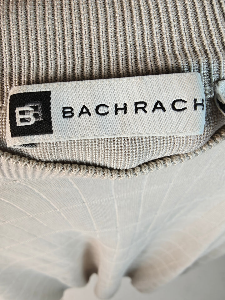 Bachrach Men's XXL 100% Silk Sweater Beige Textured Grid Long Sleeve Mock Neck Luxury
