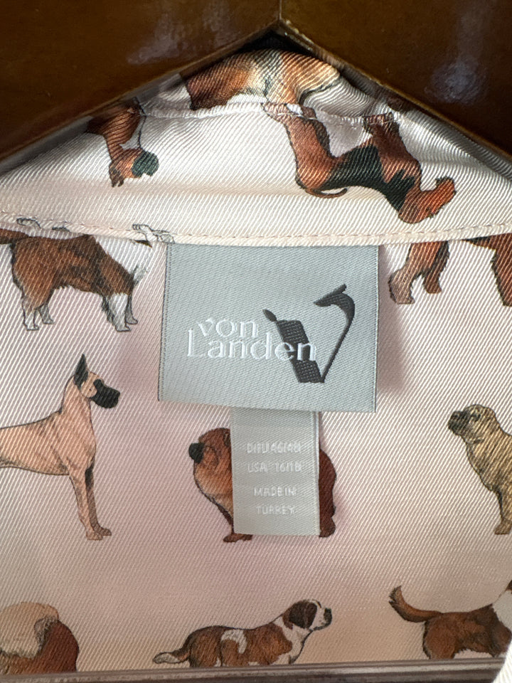 Women’s Von Landen Size 16/18 Cream Dog Patterned Button Up