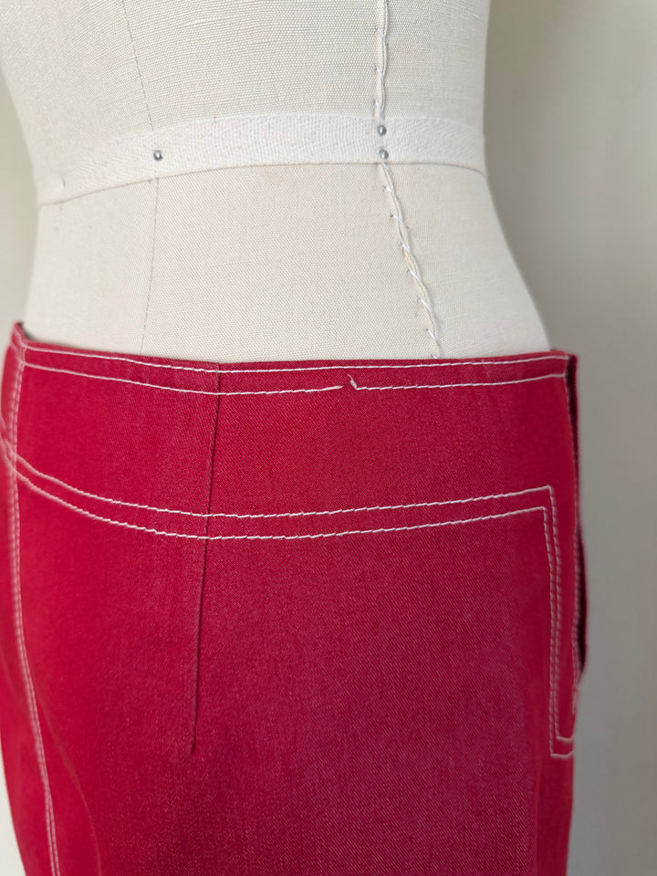 Philosophy di Alberta Ferretti Red Contrast Stitch Button Pencil Skirt Made in Italy US 6